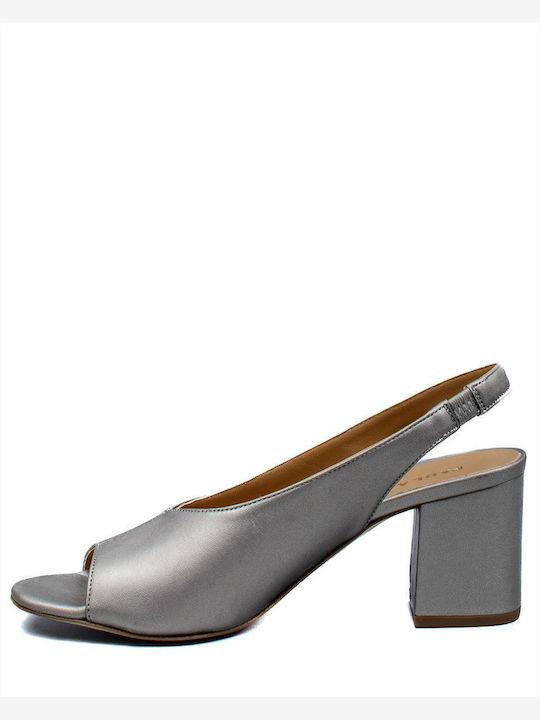 Leder Peeptoe Pumps mit Riemchen Silber