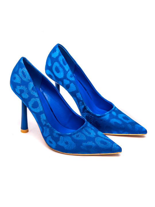 Malesa Pointed Toe Blue Heels Animal Print