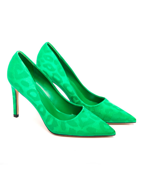 Malesa Pointed Toe Green Heels Animal Print