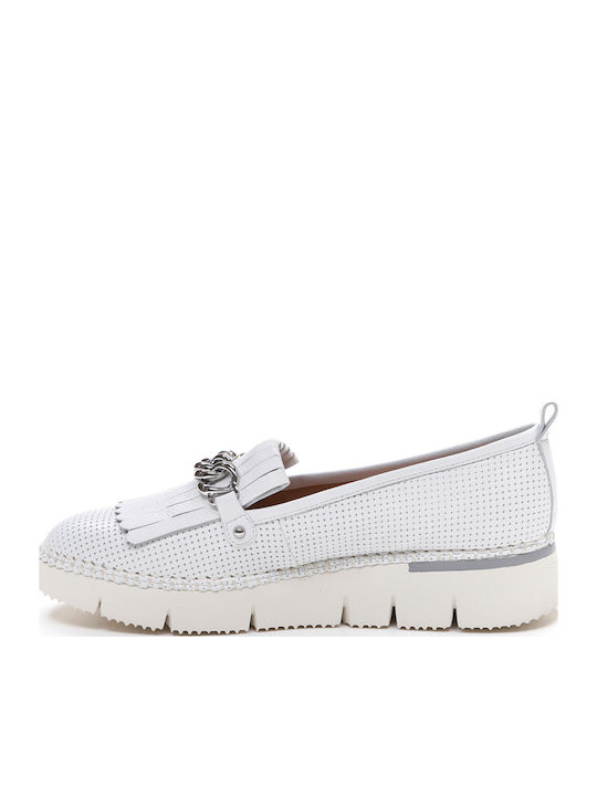 Δερμάτινα Γυναικεία Loafers σε Λευκό Χρώμα