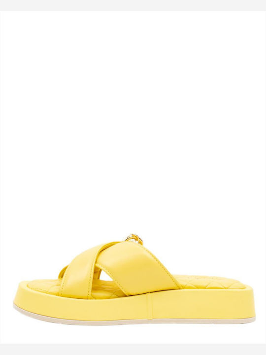 Paola Ferri Leder Damen Flache Sandalen Flatforms in Gelb Farbe