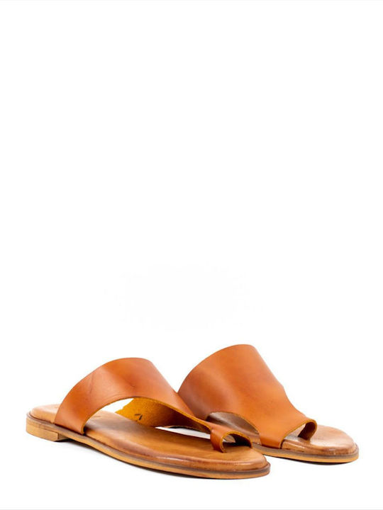 Favela Leather Women's Flat Sandals in Brown Color