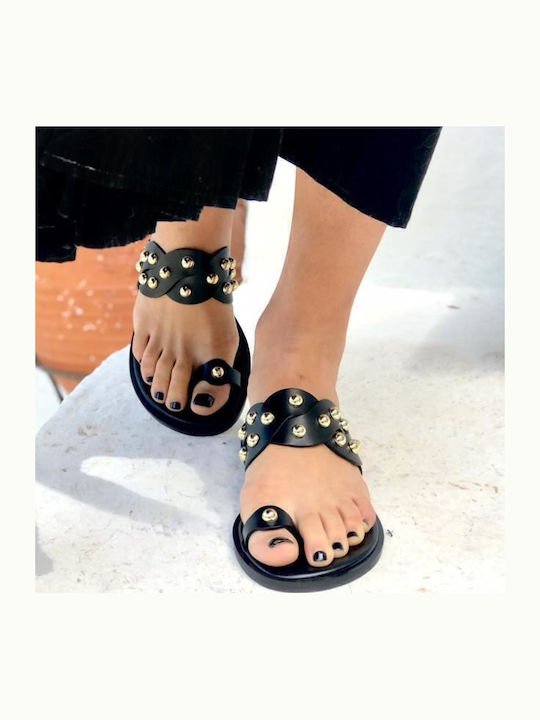 Leder Flache Sandalen für Damen in Schwarz Farbe