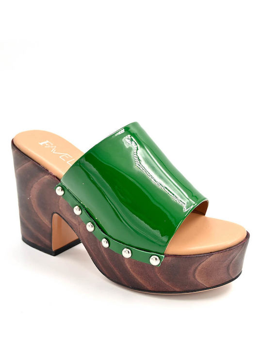 Favela Chunky Heel Mules Green