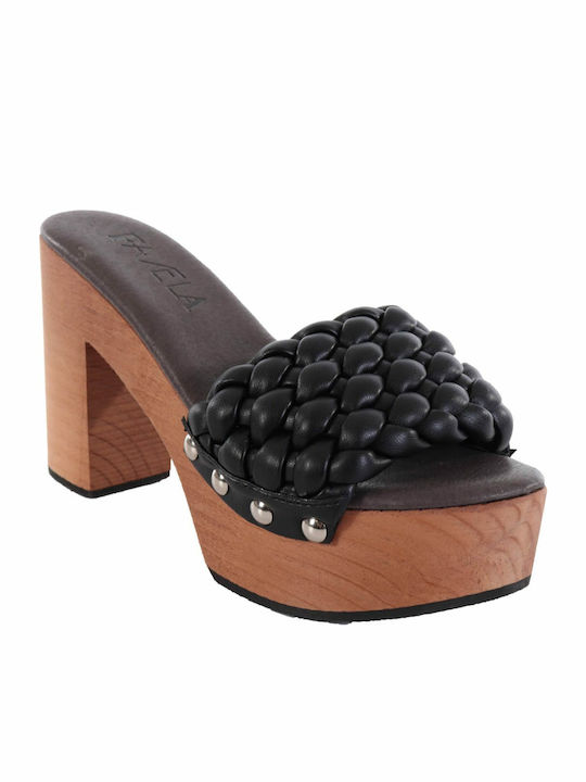 Favela Chunky Heel Leather Mules Black