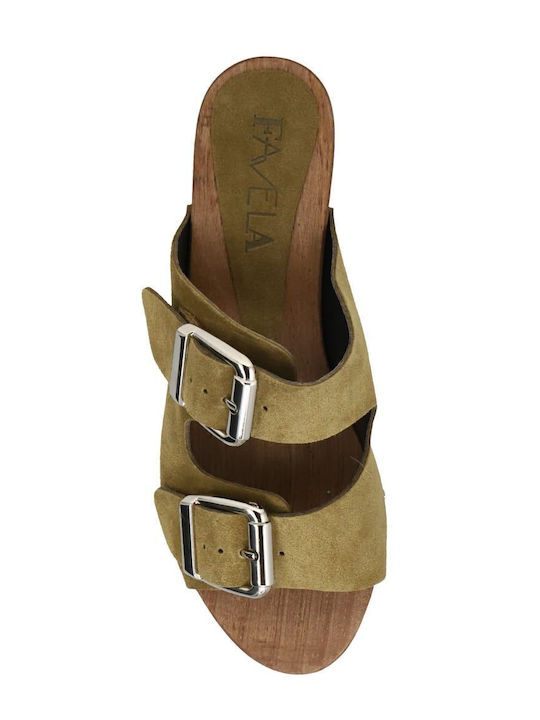 Margot Suede Mules με Χοντρό Χαμηλό Τακούνι σε Πράσινο Χρώμα