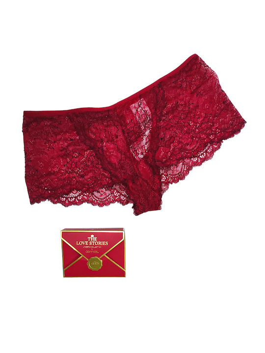 Admas Culotte Femeie Boxer cu Dantelă Roșu