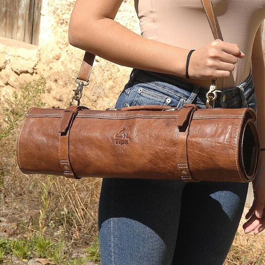 Tips Tips Θήκη Μαχαιριών Δερμάτινη Τσάντα Καφέ