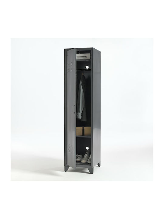 Einflügeliger Schrank Hiba Metallisch mit 2 Regale 43x50x180cm