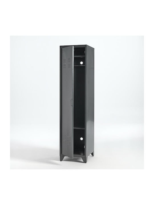 Einflügeliger Schrank Hiba Metallisch mit 2 Regale 43x50x180cm