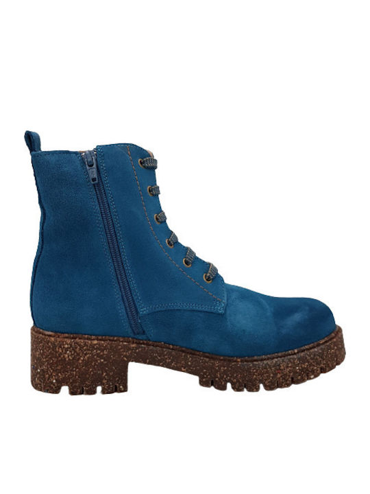 Yokono Dublin-003 Women's Leather Combat Boots Blue