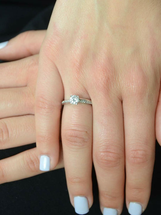 Goldjewels Single Stone Ring in 14K White Gold