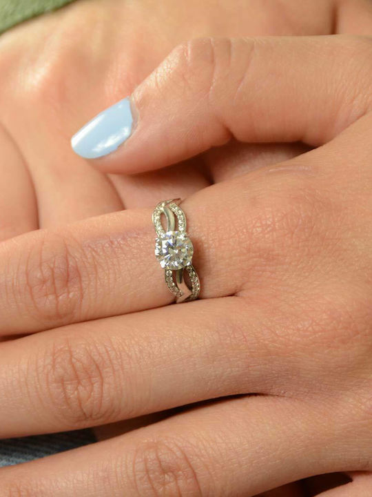 Goldjewels Single Stone Ring in 14K White Gold