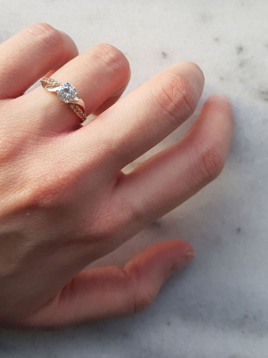 Inel Din Aur Roz 14K Cu Zirconiu