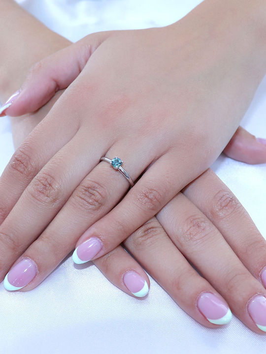 Single Stone Ring in White Gold 18K with Sapphire