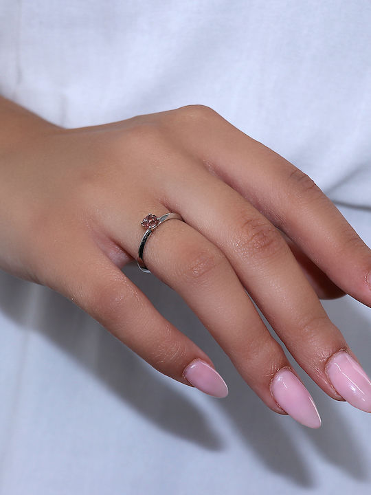 Einzelner Steine Ring Aus Weißgold 18K