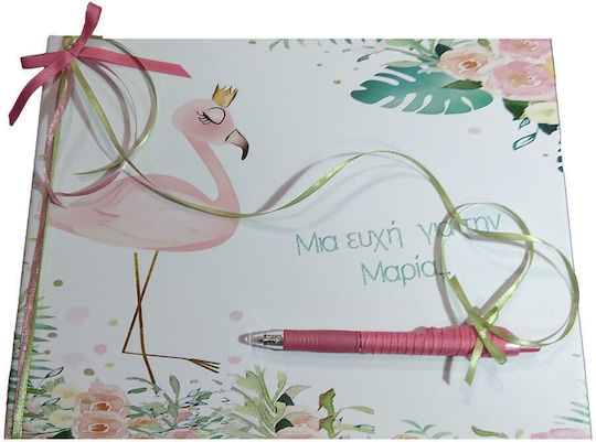 Day4you Cartea De Oaspeți Lucrată Manual Cu Temă Flamingo Din Carton