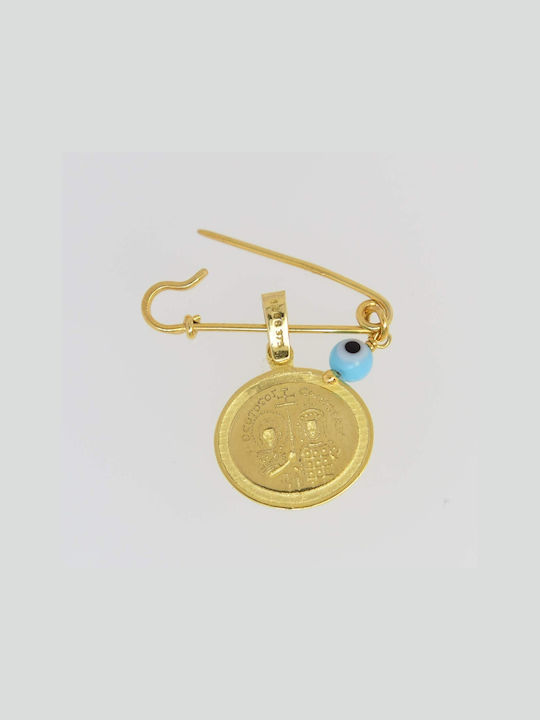 Child Safety Pin made of Gold 9K with Constantinato