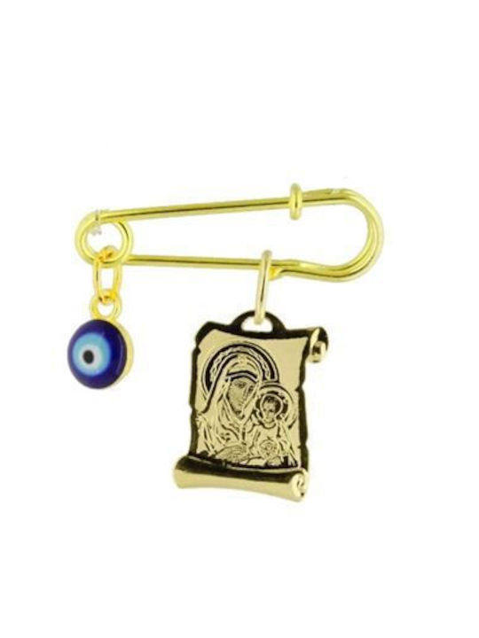 Papadopoulos Gold Kinder Sicherheitsnadel aus Gold 14K mit Bild der Jungfrau Maria