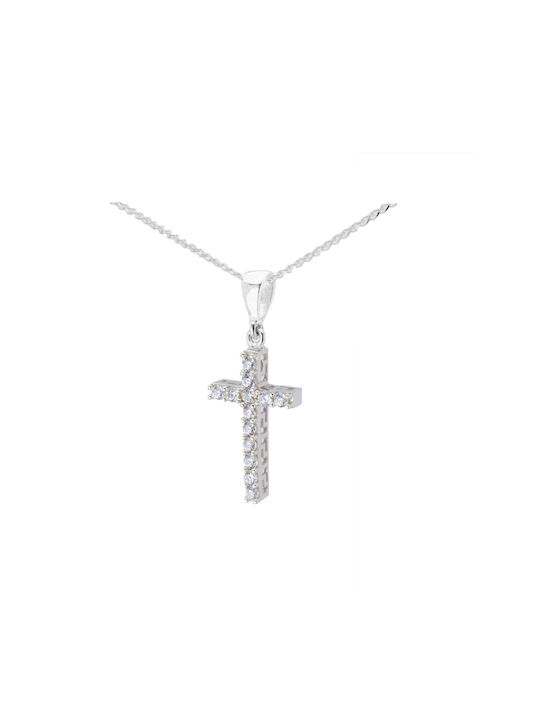 Child Safety Pin made of White Gold 9K with Cross for Girl