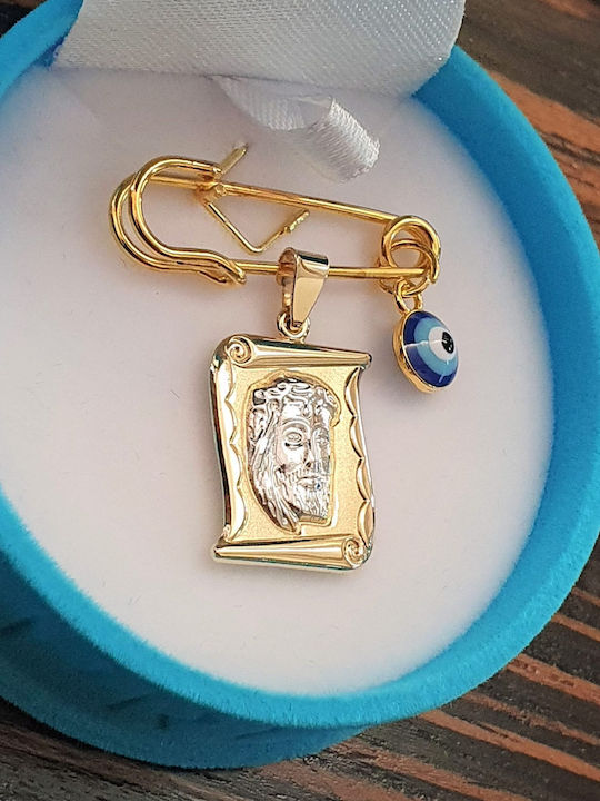 Papadopoulos Gold Kinder Sicherheitsnadel aus Gold und Weißgold 14K mit Konstantinato