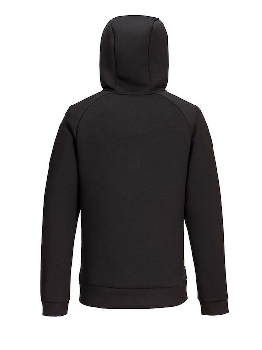 Portwest Herren Langärmeliges Arbeitsshirt Schwarz Fleece mit Kapuze