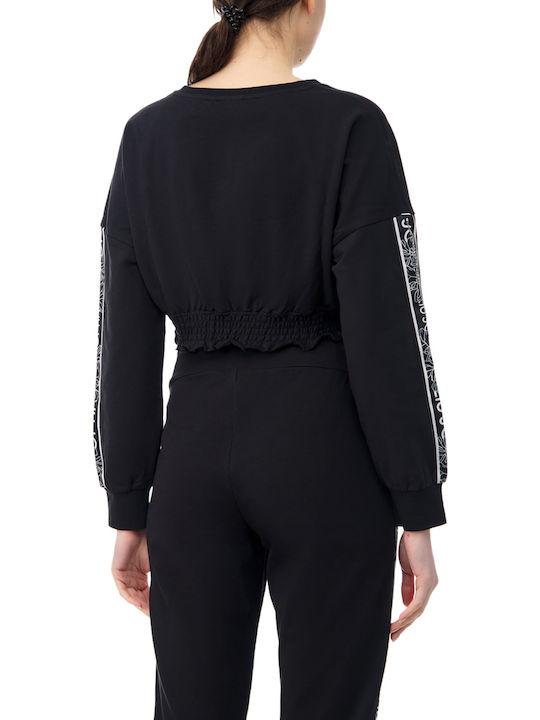 Kurzgeschnitten Damen Sweatshirtjacke Schwarz
