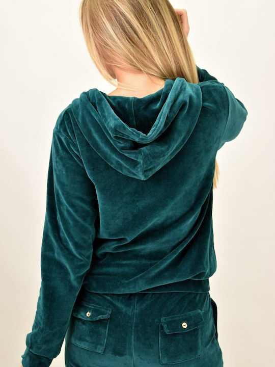 Women's Sweatshirt Jacket Velvet Hooded Green