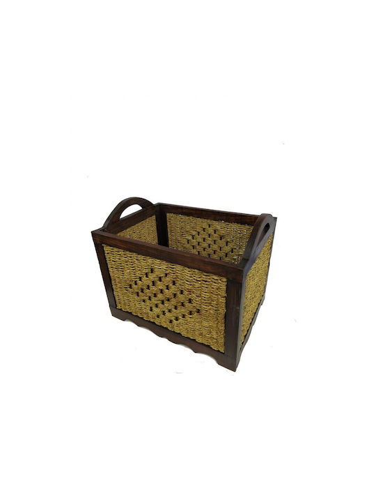 Decorative Basket Wooden with Handles Brown 41x36x49cm