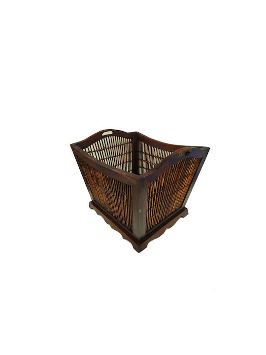 Decorative Basket Wooden with Handles Brown 42x44x49cm