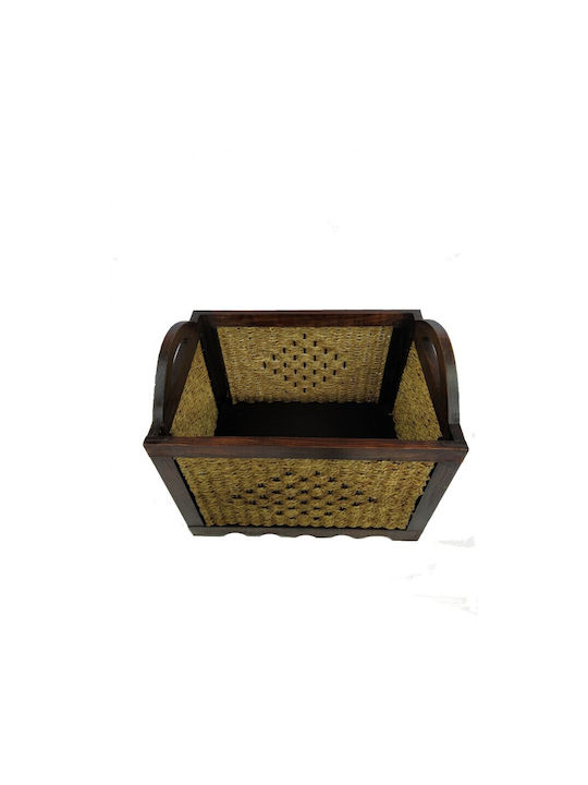 Decorative Basket Wooden with Handles Brown 41x36x49cm