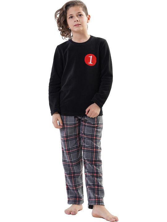 Vienetta Secret Παιδική Πιτζάμα Χειμωνιάτικη Fleece Μαύρη Vienetta Secret Παιδική Πιτζάμα Χειμωνιάτικη Fleece Μαύρη