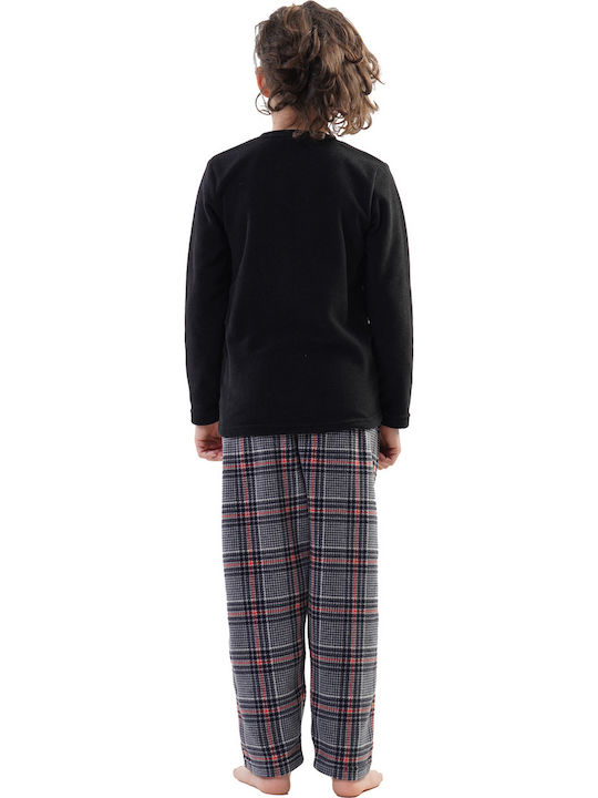 Vienetta Secret Kinder Schlafanzug Winterlich Fleece Schwarz