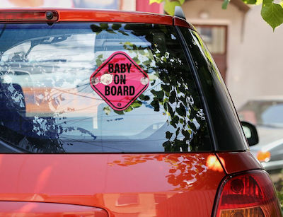 Girl Baby on Board Car Sign Pink with Suction Cup