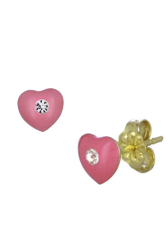 Gold Studs Kids Earrings with Stones 14K