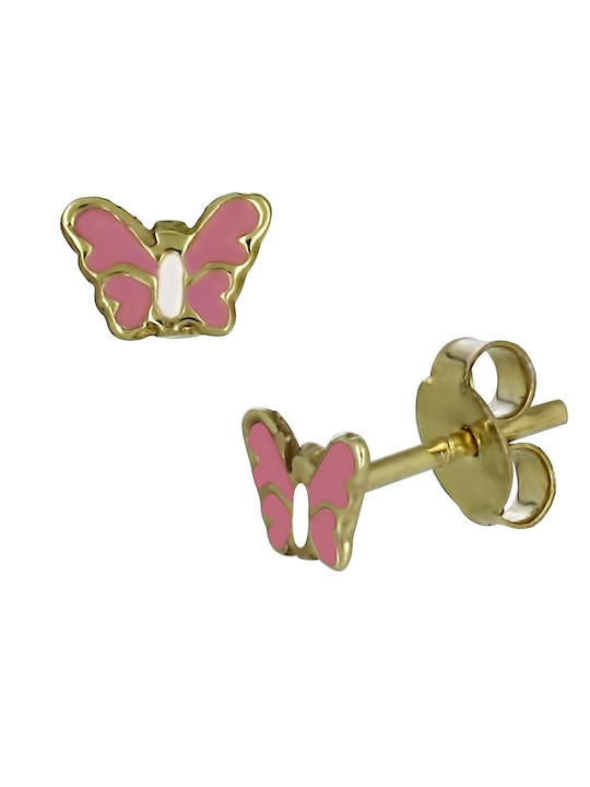 Детски обици Studs Пеперуди от Злато 14K Yellow Gold-Pink