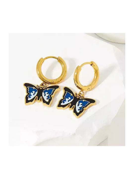 Hypoallergenic Gold Plated Steel Hoops Butterflies