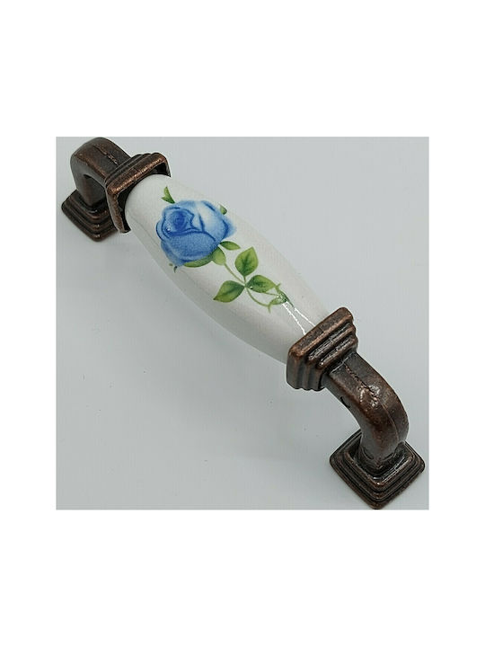Antique Handle Furniture made of Porcelain & Metallic & Zamak in Copper Color 112mm (Center Distance 96mm) 7792-AB-018 1pcs