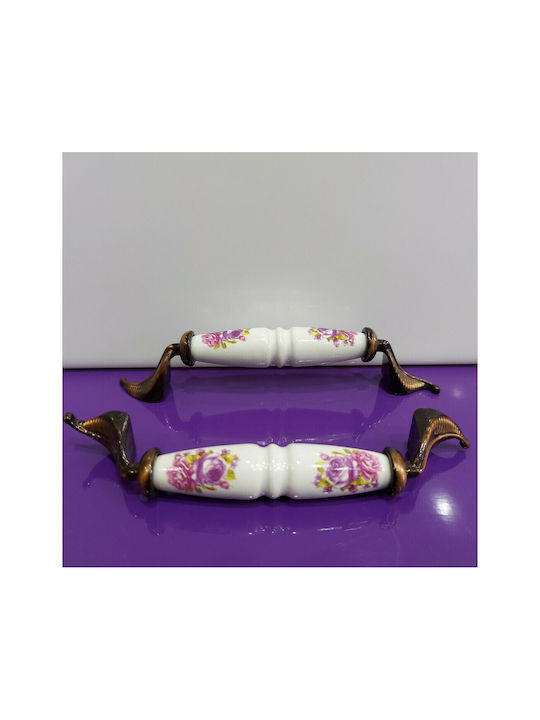 Antik Handgriff Möbelgriff aus Porzellan & Metallisch & Zamak in Kupfer Farbe 170mm (Zentrenabstand 128mm) 7817-FAB-29 1Stück
