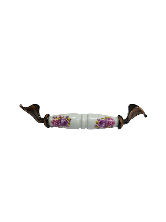 Antik Handgriff Möbelgriff aus Porzellan & Metallisch & Zamak in Kupfer Farbe 170mm (Zentrenabstand 128mm) 7817-FAB-29 1Stück