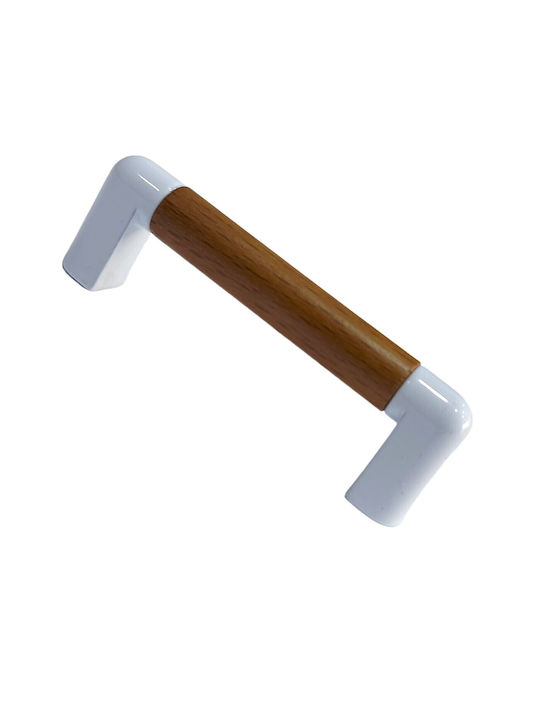 Handle Furniture made of Wooden & Metallic & Zamak in White Color 74mm (Center Distance 64mm) 0470-LEF1 1pcs
