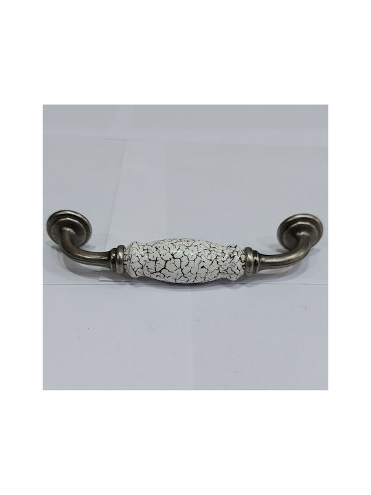 Antik Handgriff Möbelgriff aus Zamak & Metallisch & Porzellan in Silber Farbe 150mm (Zentrenabstand 128mm) 4679-KRAK 1Stück