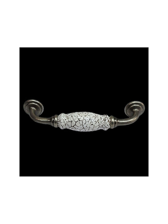 Antik Handgriff Möbelgriff aus Zamak & Metallisch & Porzellan in Silber Farbe 150mm (Zentrenabstand 128mm) 4679-KRAK 1Stück