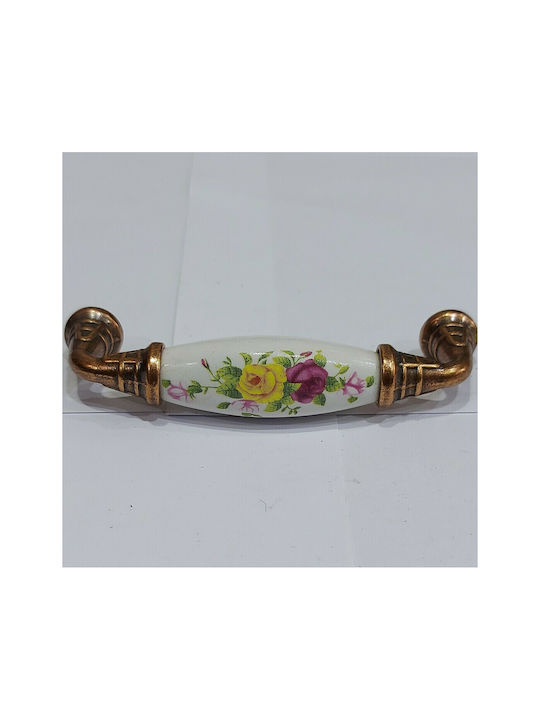 Antique Handle Furniture made of Porcelain & Metallic & Zamak in Copper Color 112mm (Center Distance 96mm) 7788-AB-022 1pcs