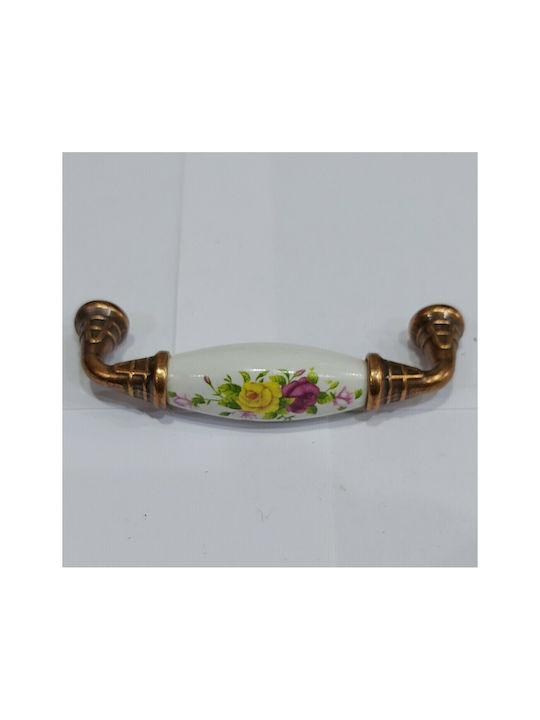 Antique Handle Furniture made of Porcelain & Metallic & Zamak in Copper Color 112mm (Center Distance 96mm) 7788-AB-022 1pcs