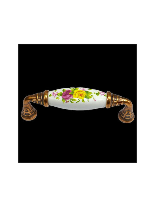 Antique Handle Furniture made of Porcelain & Metallic & Zamak in Copper Color 112mm (Center Distance 96mm) 7788-AB-022 1pcs