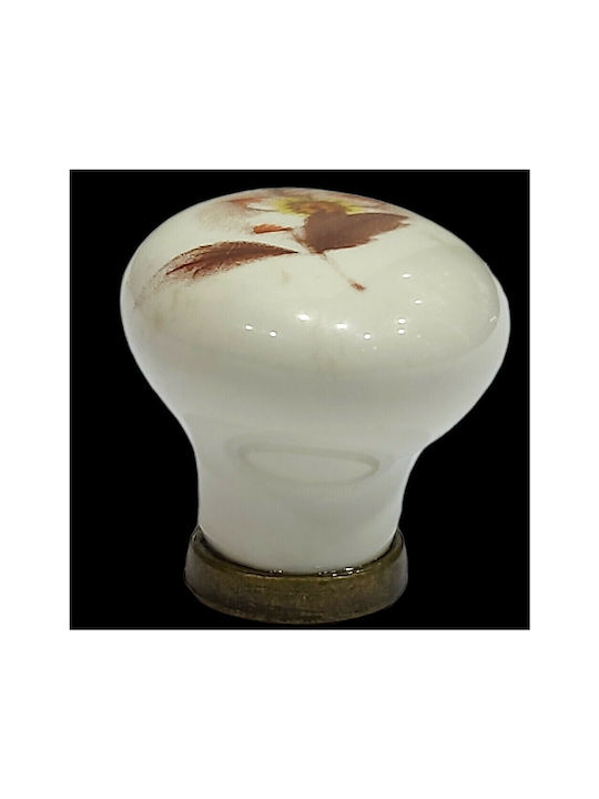 Premier Antik Knopf Möbelgriff aus Zamak & Metallisch & Porzellan in Beige Farbe 10939-000-ARG1 1Stück