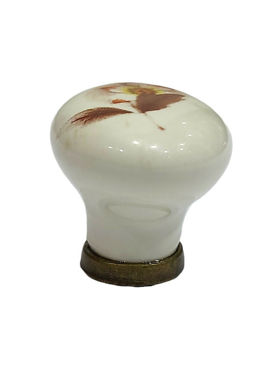 Premier Antik Knopf Möbelgriff aus Zamak & Metallisch & Porzellan in Beige Farbe 10939-000-ARG1 1Stück