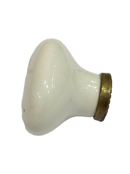 Premier Antik Knopf Möbelgriff aus Zamak & Metallisch & Porzellan in Beige Farbe 10939-000-ARG1 1Stück