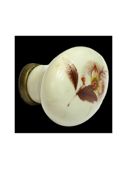 Premier Antik Knopf Möbelgriff aus Zamak & Metallisch & Porzellan in Beige Farbe 10939-000-ARG1 1Stück